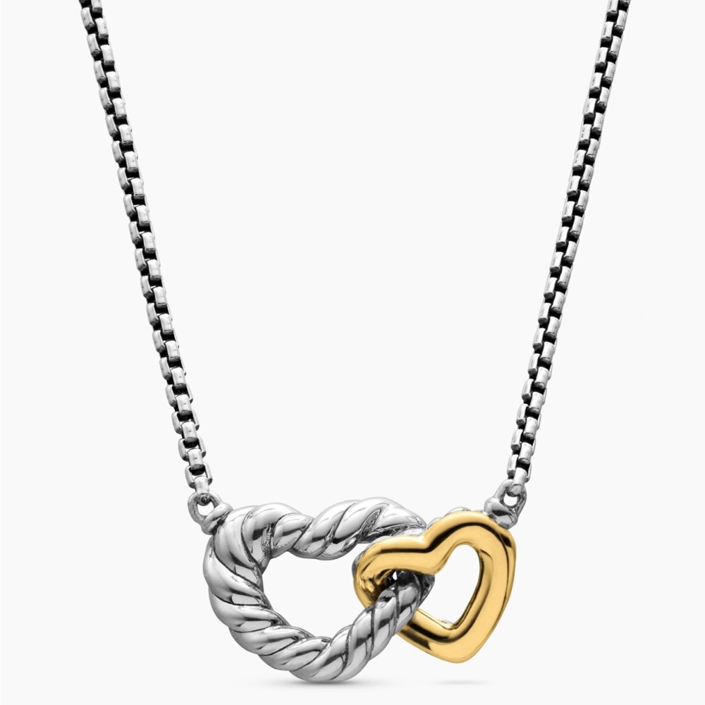 David Yurman Silver and Gold Interlocking Heart Necklace